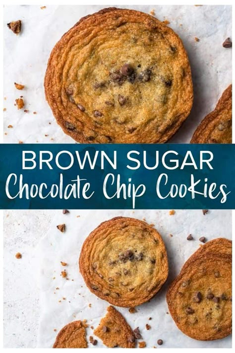 These Brown Sugar Chocolate Chip Cookies (Cow Chip Cookies) are made with light brown sugar, butter, and chocolate chips. They're super easy to whip up and without a doubt my favorite cookie ever. Trust me they're addictive! Martha Stewart Brown Sugar Chocolate Chip Cookies, Martha Stewart Sugar Cookie Recipe, Brown Sugar Chocolate Chip Cookies, 2024 Cookies, Crispy Chocolate Chip Cookies, Cookie Recipe Video, Milk Chocolate Chip Cookies, Brown Sugar Butter, Brown Butter Chocolate Chip Cookies