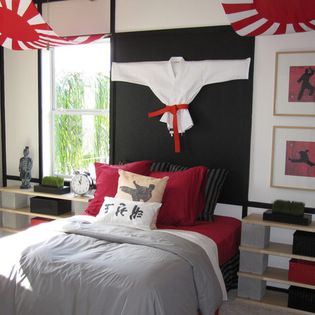 Karate Design Ideas, Pictures, Remodel and Decor Karate Room, Japanese Themed Bedroom, Ninja Room, Asian Inspired Bedroom, Karate Belts, Above Bed Ideas, Karate Design, Japanese Karate, Kid Picture