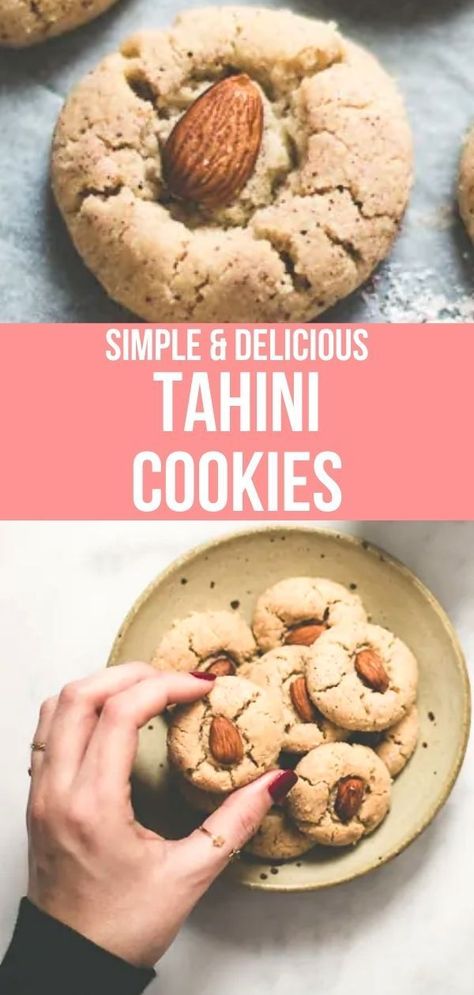 Desserts With Tahini, Tahini Cookies Vegan, Vegan Tahini Cookies, Tahini Recipe Desserts, Tahini Baking, Mediterranean Cookies, Tahini Biscuits, Tahini Dessert Recipes, Tahini Dessert