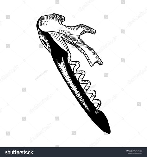 Hand drawn Corkscrew. Engraving style. Sommelier knife Isolated on white background. Vector illustration #Ad , #sponsored, #Engraving#style#Sommelier#Hand Sommelier Tattoo, Corkscrew Illustration, Wine Key Tattoo, Corkscrew Drawing, Corkscrew Tattoo, Tattoo Sketch Art, Wine Key, Wine Corkscrew, Key Tattoo