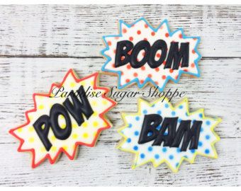 Superhero Treats, Batman Cookies, Word Cookies, Superman Birthday Party, Superhero Cookies, Marvel Birthday Party, Cartoon Cookie, Disney Cookies, Sugar Cookie Royal Icing