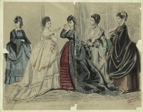 Les Modes Parisiennes, Peterson'S Magazine, December 1869. 1870 Fashion, Victorian Fashion Women, Western Womens Fashion, 1870s Fashion, Victorian Era Fashion, 1880s Fashion, Bustle Dress, 19th Century Fashion, Have Inspiration