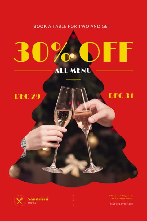 New Year Dinner Offer with People Toasting with Champagne Online Tumblr Graphic Template - VistaCreate New Year Dinner, Food Illustration Design, New Years Dinner, Christmas Graphic Design, Baby Products Packaging, Poster Design Layout, Christmas Campaign, Cosmetics Banner, New Year Offers