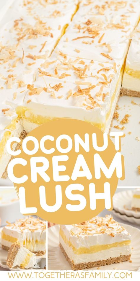 Coconut Lush Dessert Recipes, Coconut Lush Dessert, Coconut Pudding Cake, Coconut Cream Lush, Coconut Lush, Coconut Dessert Recipes, Cheesecake Coconut, Lush Desserts, Dessert Lasagna