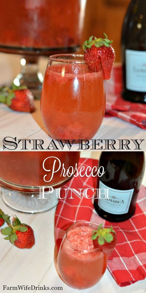 This Strawberry Prosecco Punch recipe is the perfect cocktail recipe for a crowd, wedding shower, or pool party. Fruity Cocktail Recipes, Prosecco Punch, Prosecco Drinks, Recipe For A Crowd, Cocktail Recipes For A Crowd, Strawberry Cocktail, Fun Party Drinks, Champagne Punch, Recipe Strawberry