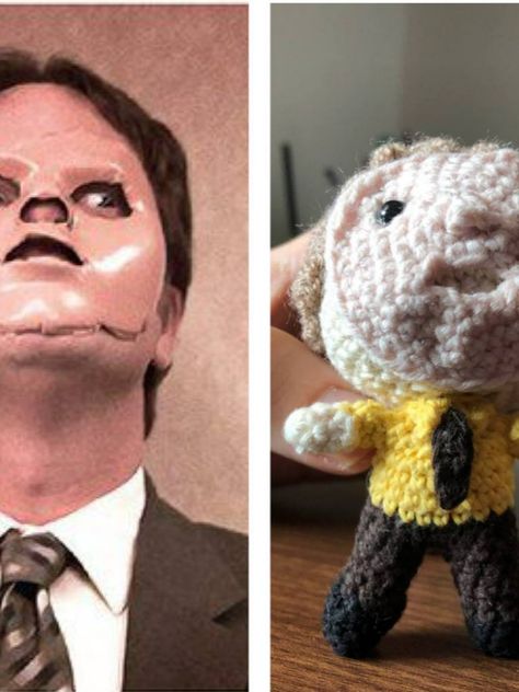 Dwight Schrute CPR Doll Crochet Amigurumi The Office The Office Crochet, Office Crochet, Kevin The Office, Crochet Dreams, The Office Show, Dwight Schrute, Doll Crochet, Cpr, Tie Colors