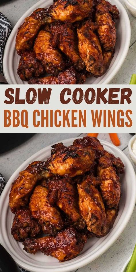 Simple Slow Cooker BBQ Chicken Wings cook tender, juicy and perfect for a game day meal! All you need is a few spices and BBQ Sauce to make the best chicken wings. #eatingonadime #wingrecipes #bbqrecipes Wings Slow Cooker, The Best Chicken Wings, Chicken Wings Crockpot, Bbq Chicken Wings Recipe, Best Chicken Wings, Easy Chicken Wing Recipes, Slow Cooker Chicken Wings, Quick Bread Recipes Easy, Slow Cooker Bbq Chicken