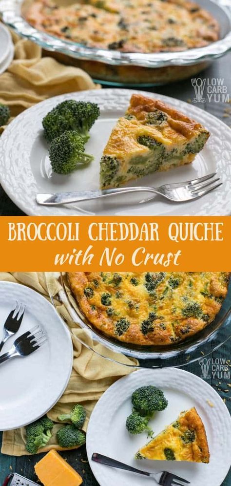 Love quiche but not all the empty calories that comes with it? Then try this crustless broccoli cheddar quiche recipe. Only five minutes of prep time! #weightwatchers #Atkins #lowcarb #keto #ketorecipes #broccoli #cheese #quiche #lowcarbrecipes #lowcarbmeals #ketomeals #lowcarbbreakfast #ketobreakfast | LowCarbYum.com Crustless Broccoli Quiche, Broccoli Cheddar Quiche, Cheddar Quiche, Low Carb Low Calorie, Broccoli Quiche, Cucumber Diet, Diner Recept, Quiche Recipe, Low Carb Breakfast Recipes