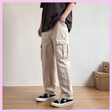 Loose Cargo Pants Outfit Mens, How To Style Cargo Pants Men, White Cargo Pants Men, Beige Cargo Pants Outfit Men, Cargo Pants Men Fashion, Beige Cargo Pants Outfit, White Cargo Pants Outfit, Summer Cargo Pants, Cargo Pants Outfit Men