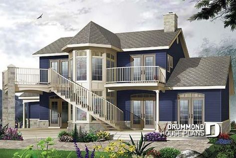 House plan W2688A by drummondhouseplans.com Victorian House Plan, Coastal Homes Plans, Contemporary Modern House, Victorian House Plans, Drummond House Plans, Victorian Style House, 4 Bedroom House Plans, Country House Plan, Octagon Shape