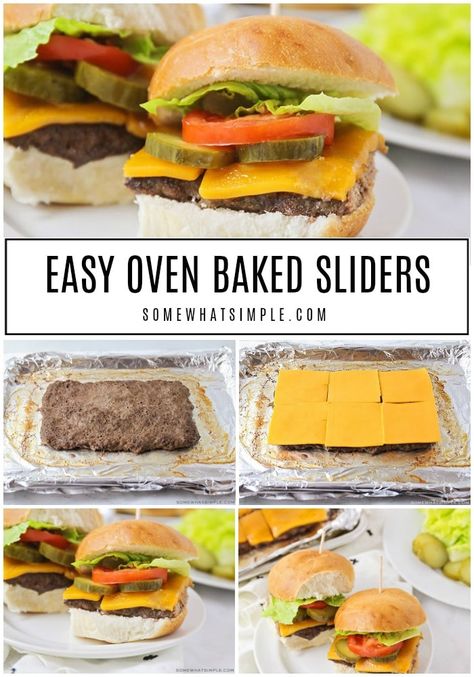 Burger Sliders In Oven, Oven Baked Sliders, Sliders In The Oven, Oven Sliders, Baked Sliders, Hamburger Toppings, Baked Hamburgers, Baked Burgers, Superbowl Desserts