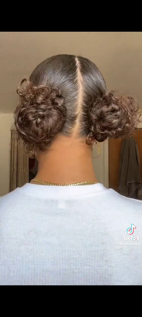 Basketball Curly Hairstyles, Two Low Buns Curly Hair, Curly Buns Black Women, Two Low Curly Buns, Two Low Buns Natural Hair, Cute Curly Hair Updos, Athletic Hairstyles For Curly Hair, Two Low Buns, Updo Curly Hairstyles