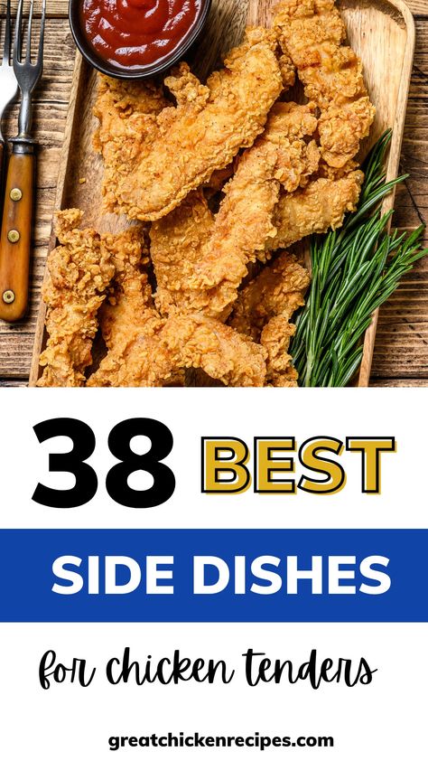 Make the best sides for chicken tenders with this easy recipe collection. You'll find tasty ideas including some of the most popular side dishes like French fries. But, also I'm sharing some healthy side dish alternatives. Side For Chicken Tenders, Chicken Tender Dinner Ideas Sides, Side Dishes For Chicken Tenders, Chicken Nugget Sides, Chicken Tender Side Dishes, Sides To Go With Fried Chicken, Sides With Fried Chicken, Chicken Tender Sides, Sides For Chicken Tenders