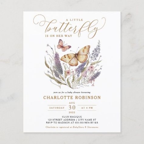 $1.3 | Budget Little Butterfly Pink Baby Shower Invite - butterfly theme baby shower, a little butterfly, budget, girl baby shower, floral flower, garden, pink, watercolor, boho widlflower, spring summer Babby Shower, Butterfly Baby Shower Theme, Butterfly Baby Shower Invitations, Baby Shower Theme Decorations, Wildflower Baby Shower, Chic Baby Shower, Elegant Baby Shower, Little Butterfly, Pink Baby Shower Invitations