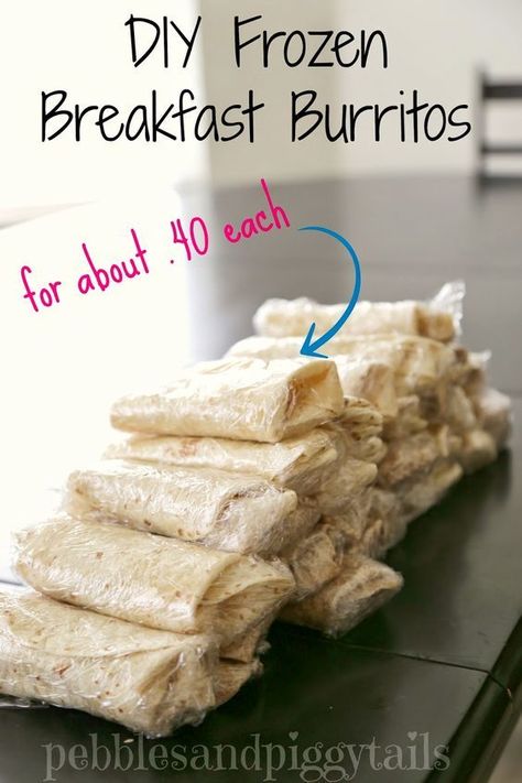 DIY Frozen Breakfast Burritos. Great idea for on-the-go breakfasts! Diy Frozen Breakfast, Frozen Breakfast Burritos, Freeze Breakfast, Easy Burritos, Breakfast Burritos Frozen, Recipes Brunch, Diy Breakfast, Freezable Meals, Make Ahead Freezer Meals