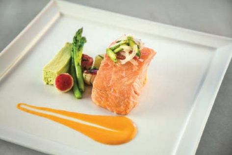 Butter-Poached Salmon Sous Vide from Professional Cooking by Wayne Gisslen Poached Salmon, Professional Cooking, Bay Leaf, Clarified Butter, White Pepper, Salmon Fillets, Fennel Seeds, Fresh Thyme, Fennel