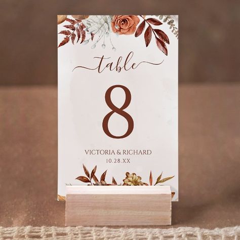 Terracotta Flowers Boho Fall Wedding Table Number Copper Wedding Theme, Fall Wedding Table Numbers, Wedding Invitations Examples, Terracotta Flowers, Boho Fall Wedding, Orange Wedding Themes, Fall Wedding Tables, Color Terracota, Wedding Table Number Cards