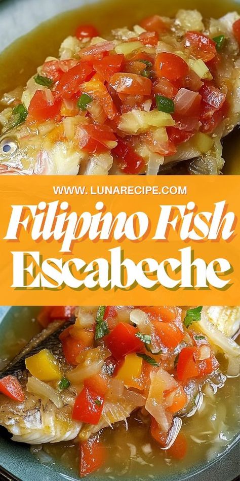 Perfectly fried fish is topped with a tangy sauce made from vinegar, sugar, and vegetables, creating a flavorful and vibrant dish that’s perfect for any occasion. This traditional Filipino recipe is a must-try for seafood lovers!

📌 Pin this recipe to bring the bold flavors of Filipino Fish Escabeche to your kitchen!
#FilipinoEscabeche #SeafoodRecipes #SweetAndSour #TraditionalFilipinoFood #FishLovers #ComfortFood Fish Escabeche, Escabeche Recipe, Crispy Fried Fish, Filipino Recipe, Fried Fish Recipes, Classic Dishes, Filipino Recipes, Fried Fish, Wholesome Food