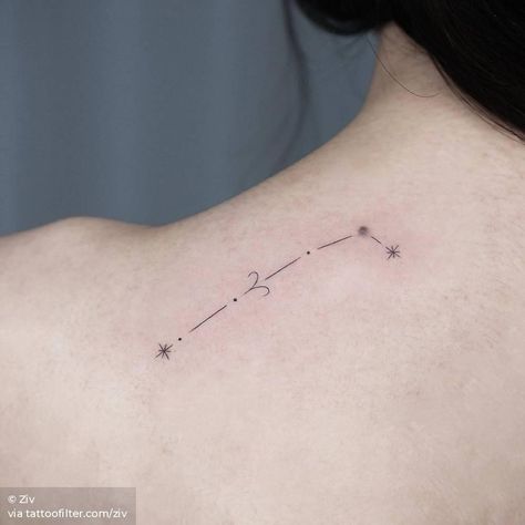 Fine line Aries constellation on the top of the shoulder. Aries Symbol Tattoos, Aries Star Constellation, Top Of Shoulder Tattoo, Star Constellation Tattoo, About Aries, Aries Tattoos, Aries Constellation Tattoo, Aries Constellation, Constellation Tattoo