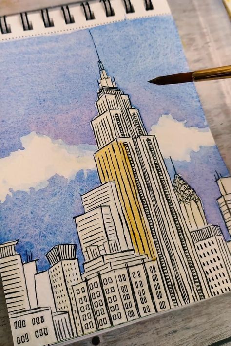 Aesthetic Places Drawing, Watercolor Postcards, Nyc Places, معرض فني, Tiktok Music, Art Tutorials Watercolor, Architecture Drawing Art, Abstract Art Painting Diy, Art Painting Gallery