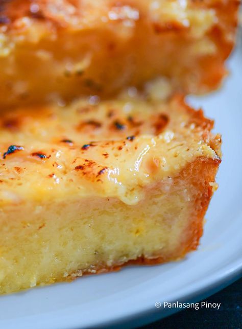 Easy Cassava Cake Recipe, Cassava Recipes Filipino Desserts, Pinoy Dessert Recipe, Cassava Flan Recipe, Panlasang Pinoy Recipe Filipino Dishes, Cassava Bibingka Recipe, Cassava Pudding, Cassava Cake Recipe Filipino, Casava Cake Recipe