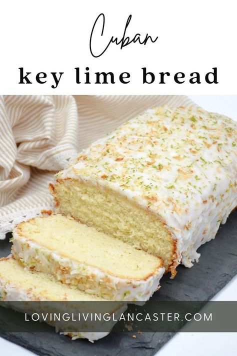 Cuban Key Lime Bread is a popular bread in Cuba. It is a type of sweet bread that uses key lime juice as one of the ingredients. Lime Bread Recipe, Zucchini Lime Bread, Cuban Dessert Recipes, Lime Bread, Uses For Limes, Key Lime Loaf, Key Lime Loaf Cake, How To Make Cuban Bread, Lime Loaf Cake