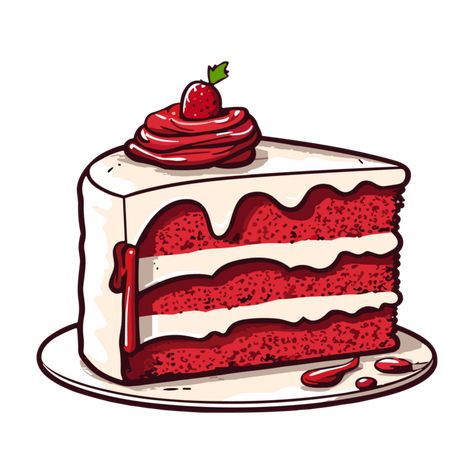 Red Velvet Cake Illustration, Red Velvet Illustration, Red Velvet Cake Drawing, Cake Art Drawing, Dessert Clipart, Cake Red Velvet, Bolo Red Velvet, Cake Png, Cake Clipart