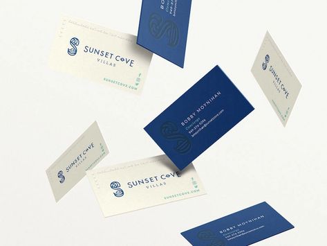 Sunset Cove Villas luxury vacation rentals business card designs by Jennifer Hood for Hoodzpah on Dribbble Hospitality Branding, Print Brochure, Villas Luxury, Hotel Gym, Ocean Resort, Hood Design, Name Card Design, Business Card Designs, Tokyo Hotels