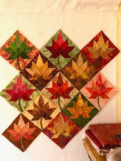 Fall Leaves Quilt Pattern, Fall Quilts Autumn, Leaf Quilts, Leaves Quilt, Autumn Quilts, Leaf Quilt, Fall Sewing Projects, Fall Quilt Patterns, Quilt Blocks Easy