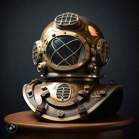 Vintage Brass Diving Helmet by @meta.ai Want similar products, visit www.tajdaarhandicrafts.com #diving #helmet #diver’s #brass-helmet #vintage #antique #meta #imaginewithai #tajdaarhandicrafts Diver Helmet, Steampunk Stuff, Diving Helmet, Diving Suit, Image Bank, Diver, Vintage Brass, Diving, Steam