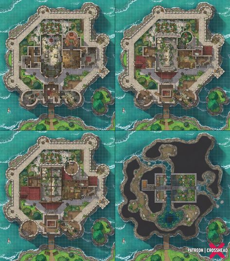 Crosshead - battlemaps for DnD and other Tabletop RPG's Castle, Keep, Battlemap in Ruins, Destruction, Map for Dungeons and Dragons, ttrpg Castle Battlemap, Flower Castle, Fantasy City Map, Dnd World Map, Building Map, Bangunan Minecraft, Fantasy World Map, Tabletop Rpg Maps, Map Pictures