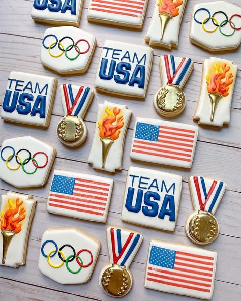 Olympic Sugar Cookies, Olympic Dessert Ideas, Olympic Birthday Party Ideas, Olympic Theme Cake, Olympic Cake Ideas, Olympic Cookies Decorated, Olympics Birthday Party For Kids, Olympic Birthday Party For Kids, Olympics Watch Party