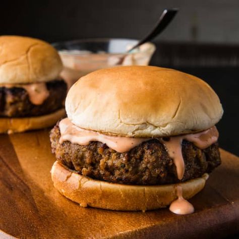 Meatloaf Burgers | Cook's Country Burgers In Oven, Meatloaf Burgers, American Test Kitchen, Batch Meals, Everyday Dinners, Cooks Country Recipes, Donut Toppings, Cookie Toppings, Caramel Tart