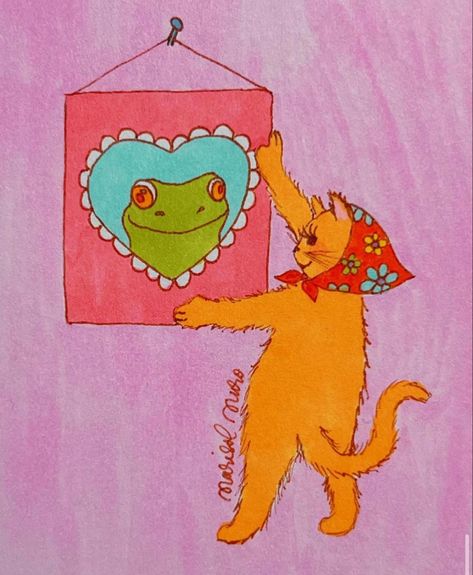 Sweet Frog, Cat Hanging, Animal Cutouts, Notebook Drawing, Bedroom Wall Collage, Creative Drawing Prompts, Indie Art, Rainbow Aesthetic, Little Cat