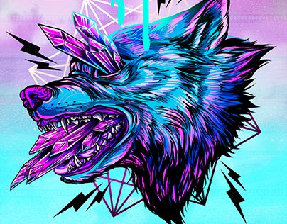 CANINE SERIES Wolf Crystal, Neon Wolf, Crystal Drawing, Pokemon Tattoo, Photoshop Painting, Poster Drawing, Custom Tattoo Design, Peregrine, Wolf Art