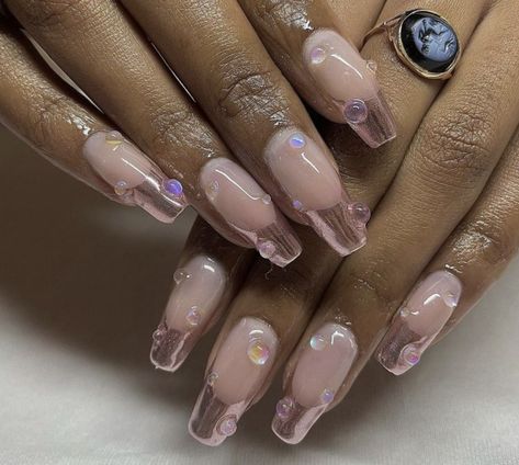 Glass Manicures, Clear Jelly Nails, Water Droplet Nails, Purple Jelly Nails, Water Drop Nails, Wet Nails, Barbiecore Nails, Gel Chrome Nails, Fairy Nails