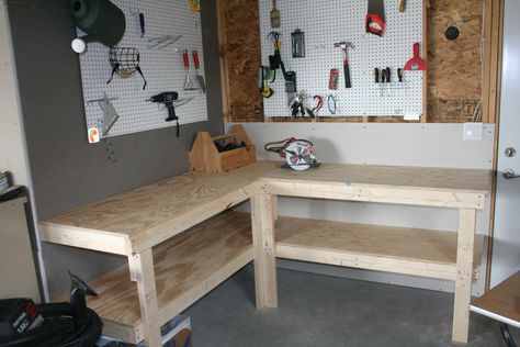 phase 3 Corner Workbench Plans, Corner Workbench, Garage Workbench Plans, Building A Workbench, Workbench Designs, Workbench Plans Diy, Diy Workbench, Garage Work Bench, Workbench Plans