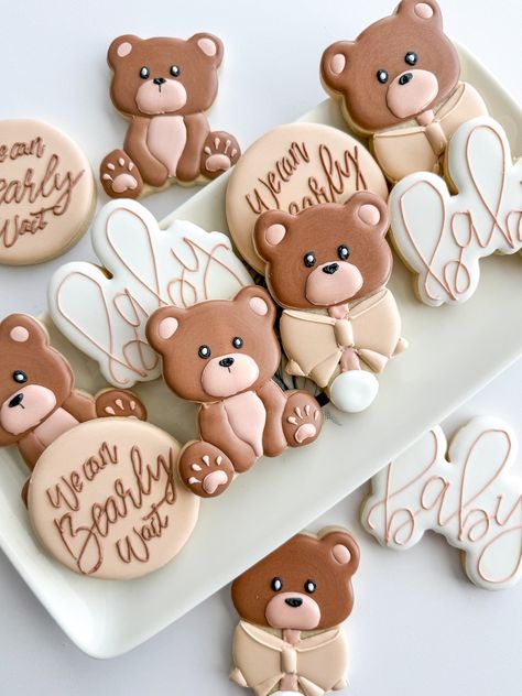 Bear Baby Shower Sugar Cookies, Baby Bear Gender Reveal Sugar Cookies, Gender Neutral Bear Baby Shower Cookies, We Can Bearly Wait - Etsy Gender Reveal Bear Cake Ideas, Gender Reveal We Can Bearly Wait, Teddy Bear Baby Shower Sugar Cookies, Bear Gender Reveal Cookies, Bear Baby Shower Desserts, Baby Girl Bear Shower Ideas, Bear Shower Cookies, We Can Bearly Wait Gender Reveal, We Can Bearly Wait Baby Shower Theme Girl