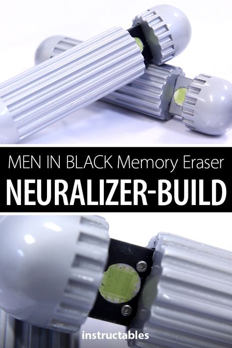 This Neuralizer (memory eraser) prop can help you assemble a quick and easy Halloween costume. It also pops open and flashes.  #Instructables #prop #Halloween #costume #cosplay #movie #electronics #Technology #LED #3Dprint Diy Men In Black Props, Movie Props Diy, Men In Black Costume, Black Eraser, Drag Costume, Costume Box, Peter Pan Costumes, Cardboard Costume, Movie Crafts