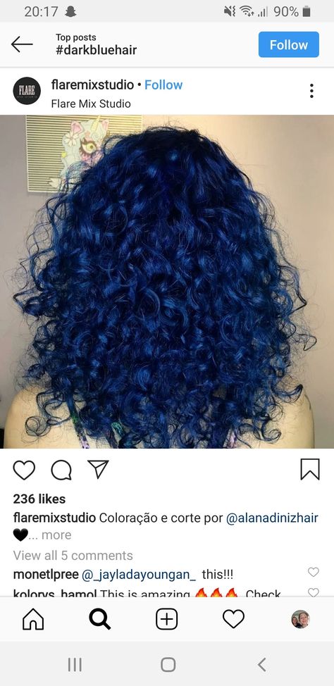 Hair Color For Curly Hair, Color For Curly Hair, Blue Black Hair Dye, Midnight Blue Hair, Royal Blue Hair, Blue Hair Color, Dyed Curly Hair, Dyed Hair Blue, Blue Black Hair