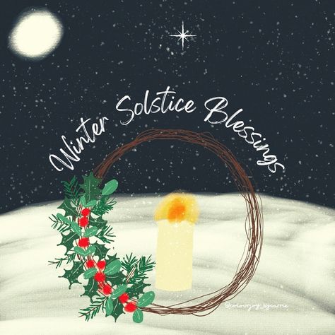 Yule Painting, Yule Art Winter Solstice, Yuletide Aesthetic, Winter Solstice Pictures, Snowy Illustration, Solstice Illustration, Winter Cover Photos, Yule Blessings, Solstice Blessings