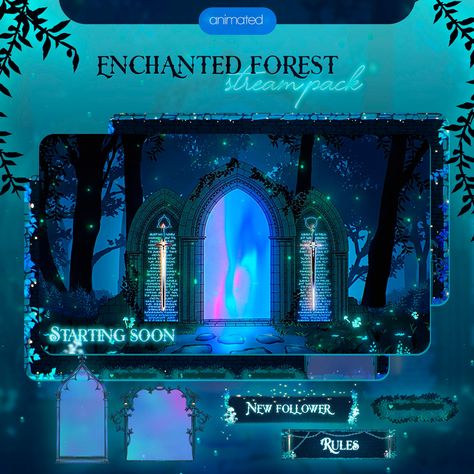 Enchanted Forest Stream Overlay Pack - Dark fantasy Twitch Aesthetic - Vtuber Animated Scenes Twitch Aesthetic, Medieval Fantasy Aesthetic, Streaming Overlay, Stream Assets, Stinger Transition, Forest Stream, Stream Overlay, Twitch Overlay, Twitch Stream