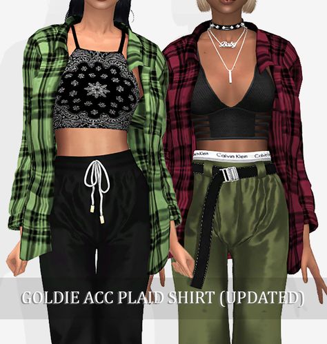 GOLDIE ACC PLAID SHIRT (UPDATED) | Grafity-cc on Patreon Around The Sims 4, Birthday Presents For Girls, Girls Flannel, Sims 4 Cc Skin, Cute Nike Outfits, Fallout 3, Sims Four, Flannel Jacket, Sims 4 Cc Finds