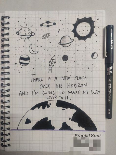 Easy Quote Drawings, Aesthetic Quotes With Drawings, Doodle Art Drawing With Quotes, Quotes Related To Universe, Universe Aesthetic Drawing, Drawing Of Universe, Easy Universe Drawing, Cute Diary Doodles, Meaningful Doodles Drawings