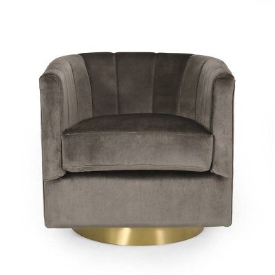 Conrail Modern Glam Channel Stitch Velvet Swivel Club Chair Gray/copper - Christopher Knight Home : Target Glam Chair, Copper And Grey, Brown Armchair, Swivel Club Chairs, Tufted Accent Chair, Chic Chair, Swivel Barrel Chair, Modern Glam, Christopher Knight