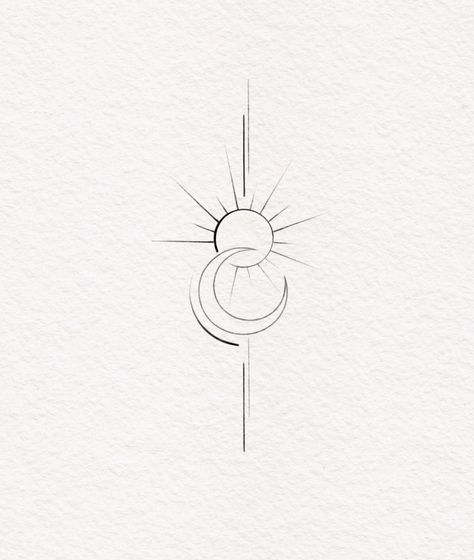 Sun Element Tattoo, Minimal Arm Band Tattoo, Tatttooo Ideas Minimal, Moon Fineline Tattoo, Feminine Symbol Tattoo, Fineline Moon Tattoo, Moon And Sun Tattoo Designs, Moon Neck Tattoo, Simple Phoenix Tattoo Feminine