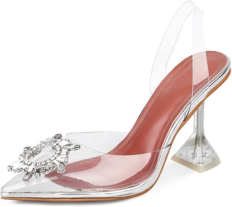 Amazon.com | Women's Clear High Heel Sandals Transparent PVC Stilettos Pointed Toe Crystal Dress Pumps | Heeled Sandals Tacos Transparentes, Transparent Shoes Heels, Sandals For Wedding, Transparent Heels Sandals, Farewell Saree, Transparent High Heels, Transparent Sandals, Clear High Heels, Transparent Heels