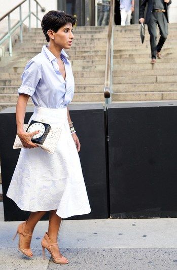 Line Skirt Outfit, A Line Skirt Outfits, French Outfits, Work Appropriate Outfits, Skirt Outfit Summer, Midi Skirt Outfit, Fashion Week Spring 2014, Ny Fashion, Layering Outfits