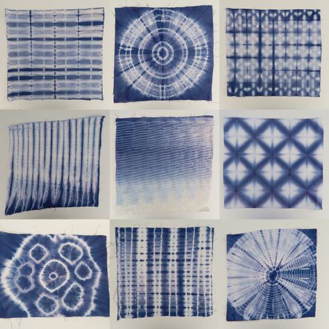 10 Shibori Swatches Shibori Tutorial, Tie Dye Folding Techniques, Shibori Diy, Diy Tie Dye Techniques, Tie Dye Patterns Diy, Fabric Dyeing Techniques, Shibori Designs, Shibori Fabric, Shibori Techniques