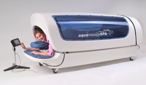 Aquamassage is just beginning to become popular within the malls of Europe. This unique and special type of massage is carried out by 36 precisely aimed and pressure adjustable jets of warm water in a Aqua Massage Machine. The Aqua Massage Spa is... Aqua Massage Bed, Floating Tank, Float Spa, Spa Images, Home Spa Room, Spa Interior Design, Sauna Heater, Massage Bars, Spa Interior